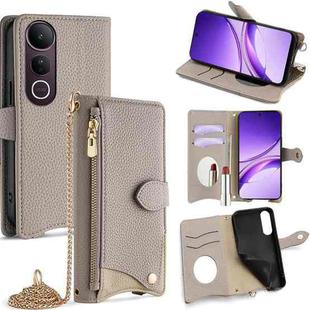 For vivo V50 Lite 5G Crossbody Chain Fishtail Litchi Leather Phone Case(Grey)