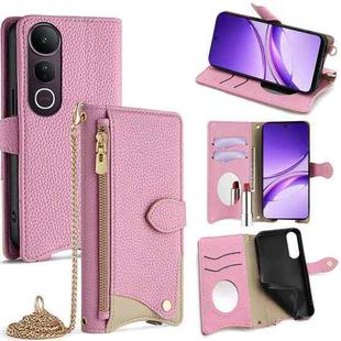 For vivo V50 Lite 5G Crossbody Chain Fishtail Litchi Leather Phone Case(Pink)