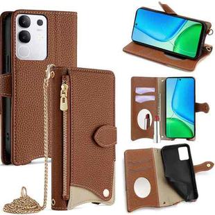 For vivo Y29 4G Global Crossbody Chain Fishtail Litchi Leather Phone Case(Brown)