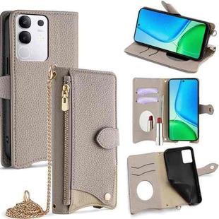 For vivo Y29 4G Global Crossbody Chain Fishtail Litchi Leather Phone Case(Grey)