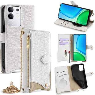 For vivo Y29 4G Global Crossbody Chain Fishtail Litchi Leather Phone Case(White)
