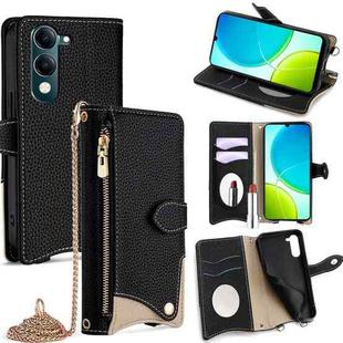 For vivo Y29s 5G / vivo Y04 4G Global Crossbody Chain Fishtail Litchi Leather Phone Case(Black)