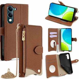 For vivo Y29s 5G / vivo Y04 4G Global Crossbody Chain Fishtail Litchi Leather Phone Case(Brown)