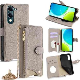 For vivo Y29s 5G / vivo Y04 4G Global Crossbody Chain Fishtail Litchi Leather Phone Case(Grey)