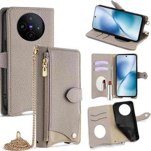 For vivo X200s Crossbody Chain Fishtail Litchi Leather Phone Case(Grey)