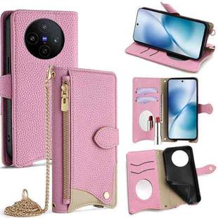 For vivo X200s Crossbody Chain Fishtail Litchi Leather Phone Case(Pink)
