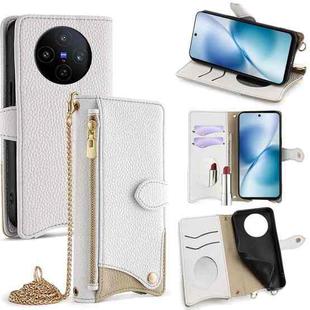 For vivo X200s Crossbody Chain Fishtail Litchi Leather Phone Case(White)