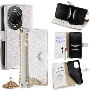 For Huawei nova 14 Ultra Crossbody Chain Fishtail Litchi Leather Phone Case(White)