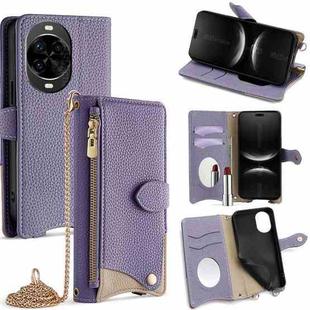 For Huawei nova 14 Pro Crossbody Chain Fishtail Litchi Leather Phone Case(Purple)