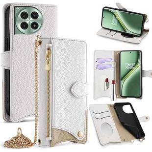 For OnePlus Ace 3 Pro Crossbody Chain Fishtail Litchi Leather Phone Case(White)