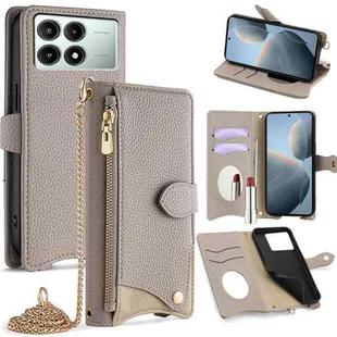 For Redmi K70E / Xiaomi Poco X6 Pro Crossbody Chain Fishtail Litchi Leather Phone Case(Grey)