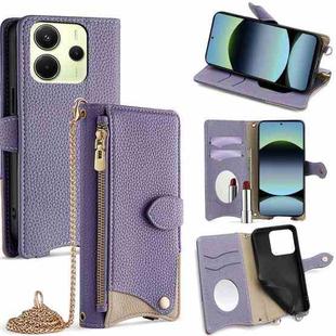 For Redmi Note 14 4G 163.25mm Crossbody Chain Fishtail Litchi Leather Phone Case(Purple)