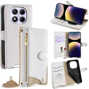 For Redmi Note 14 Pro 4G Crossbody Chain Fishtail Litchi Leather Phone Case(White)