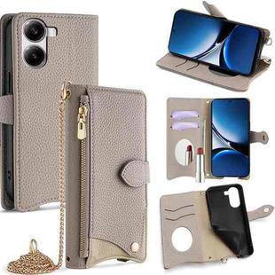 For Redmi Turbo 4 / Xiaomi Poco X7 Pro Crossbody Chain Fishtail Litchi Leather Phone Case(Grey)