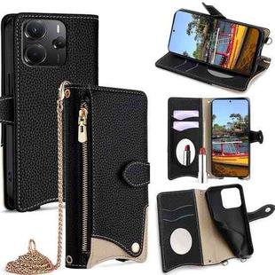 For Redmi Note 14 4G 164.84mm Crossbody Chain Fishtail Litchi Leather Phone Case(Black)