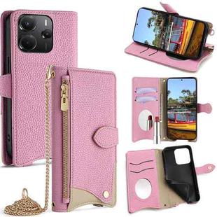 For Redmi Note 14 4G 164.84mm Crossbody Chain Fishtail Litchi Leather Phone Case(Pink)