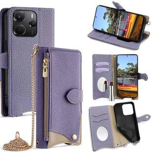 For Redmi Note 14 4G 164.84mm Crossbody Chain Fishtail Litchi Leather Phone Case(Purple)