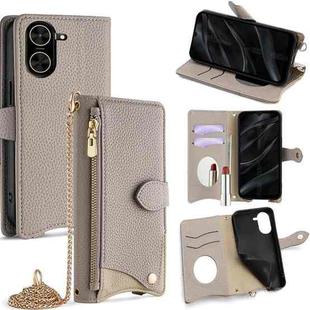 For Redmi A5 4G 171.7mm Crossbody Chain Fishtail Litchi Leather Phone Case(Grey)