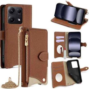 For Redmi Note 14S 4G Crossbody Chain Fishtail Litchi Leather Phone Case(Brown)