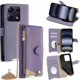 For Redmi Note 14S 4G Crossbody Chain Fishtail Litchi Leather Phone Case(Purple)