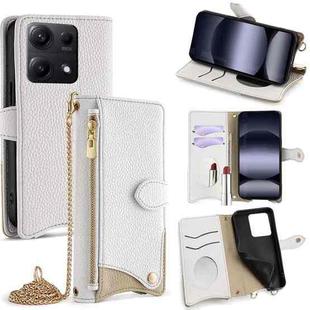For Redmi Note 14S 4G Crossbody Chain Fishtail Litchi Leather Phone Case(White)