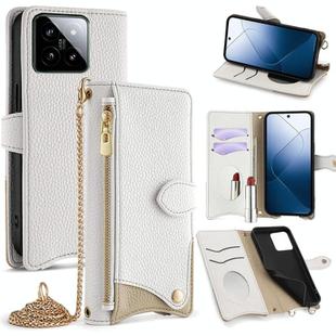 For Xiaomi 14 Crossbody Chain Fishtail Litchi Leather Phone Case(White)