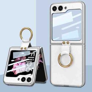 For Samsung Galaxy Z Flip6 GKK Integrated Ultra-thin Leather Phone Case with Ring Holder(Silver)
