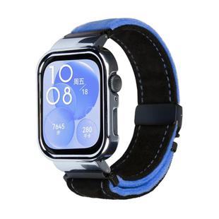 For Huawei Watch Fit3 Brushed Metal Silver Frame Watch Band(Black Blue)