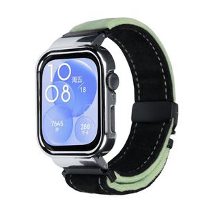 For Huawei Watch Fit3 Brushed Metal Silver Frame Watch Band(Black Green)