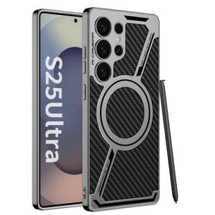 For Samsung Galaxy S25 Ultra 5G GKK Electroplating Leather Z-Shape MagSafe Phone Case, Not Included Pen(Carbon Fiber)