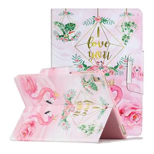 For iPad 10.2 Painted Pattern Horizontal Flip Leather Case with Holder(Leaves Flamingo)