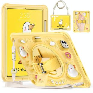 For iPad Pro 11 2024 Duck Rotation Kickstand Silicone Hybrid PC Tablet Case(Yellow)