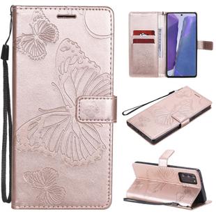 For Samsung Galaxy Note20 3D Butterflies Embossing Pattern Horizontal Flip Leather Case with Holder & Card Slot & Wallet(Rose Gold)