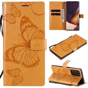 For Samsung Galaxy Note20 Ultra 3D Butterflies Embossing Pattern Horizontal Flip Leather Case with Holder & Card Slot & Wallet(Yellow)