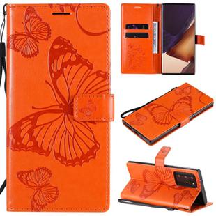 For Samsung Galaxy Note20 Ultra 3D Butterflies Embossing Pattern Horizontal Flip Leather Case with Holder & Card Slot & Wallet(Orange)