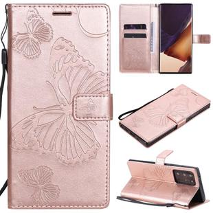 For Samsung Galaxy Note20 Ultra 3D Butterflies Embossing Pattern Horizontal Flip Leather Case with Holder & Card Slot & Wallet(Rose Gold)