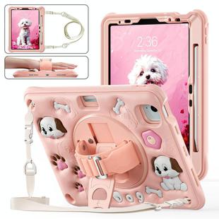 For iPad Air 11 2025 / 2024 / Pro 11 2022 Dog Rotation Kickstand Silicone Hybrid PC Tablet Case(Pink)