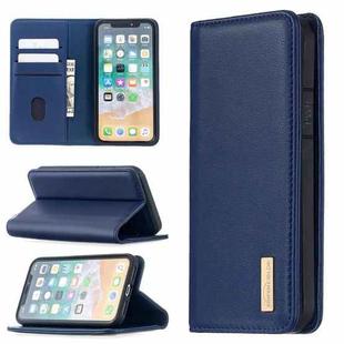 For iPhone XS / X 2 in 1 Detachable Magnetic Horizontal Flip Genuine Leather Case with Holder & Card Slots & Wallet(Blue)