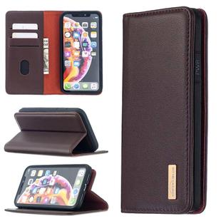 For iPhone XR 2 in 1 Detachable Magnetic Horizontal Flip Genuine Leather Case with Holder & Card Slots & Wallet(Dark Brown)