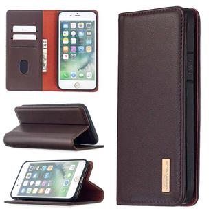 For iPhone 8 Plus / 7 Plus 2 in 1 Detachable Magnetic Horizontal Flip Genuine Leather Case with Holder & Card Slots & Wallet(Dark Brown)