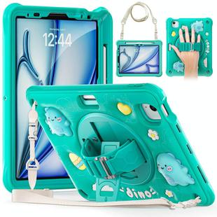 For iPad Air 11 2025 / 2024 / Pro 11 2022 Dragon Rotation Kickstand Silicone Hybrid PC Tablet Case(Green)