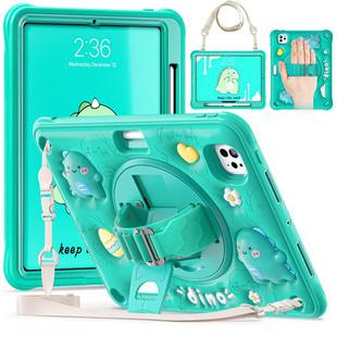 For iPad Pro 11 2024 Dragon Rotation Kickstand Silicone Hybrid PC Tablet Case(Green)