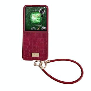 For Honor Magic V Flip Crocodile Texture TPU Phone Case With Strap(Red)