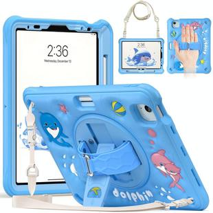 For iPad Air 11 2025 / 2024 / Pro 11 2022 Dolphin Rotation Kickstand Silicone Hybrid PC Tablet Case(Blue)