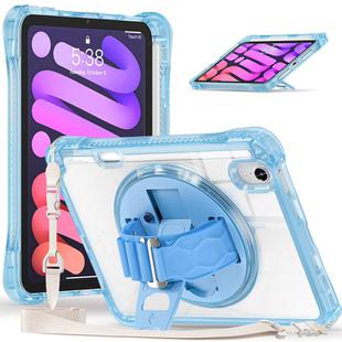 For iPad mini 2024 / mini 6 Rotation Grip Holder TPU Hybrid Clear PC Tablet Case(Light Blue)