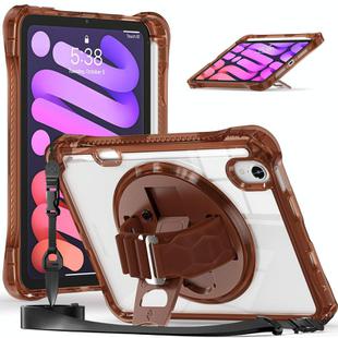 For iPad mini 2024 / mini 6 Rotation Grip Holder TPU Hybrid Clear PC Tablet Case(Chocolate)