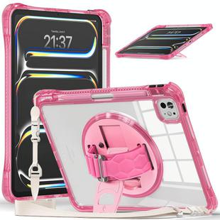 For iPad Pro 13 2024 Rotation Grip Holder TPU Hybrid Clear PC Tablet Case(Red Rose)