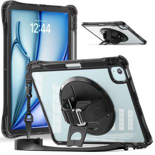 For iPad Air 11 2025 / 2024 / Pro 11 2022 Rotation Grip Holder TPU Hybrid Clear PC Tablet Case(Black)