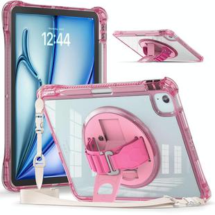 For iPad Air 11 2025 / 2024 / Pro 11 2022 Rotation Grip Holder TPU Hybrid Clear PC Tablet Case(Red Rose)