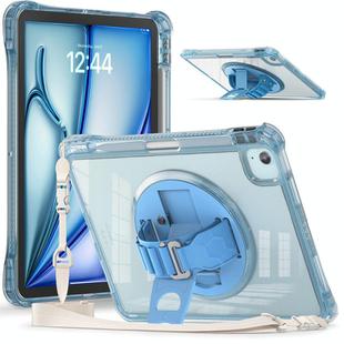 For iPad Air 11 2025 / 2024 / Pro 11 2022 Rotation Grip Holder TPU Hybrid Clear PC Tablet Case(Light Blue)